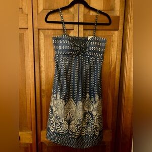 OC by Oleg Cassini Women’s Sz 4 Boho/Bohemian Blue & Cream Patterned Mini Dress